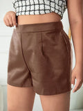Women's Brown Leather Shorts - High-Waisted Tailored Shorts