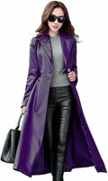 Purple Original Leather Coat - Premium Long A-Line Trench Coat for Women