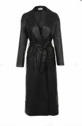 Black Original Leather Robe Coat - Belted Premium Wrap Duster Coat for Women