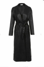 Black Original Leather Robe Coat - Belted Premium Wrap Duster Coat for Women