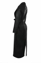 Black Original Leather Robe Coat - Belted Premium Wrap Duster Coat for Women