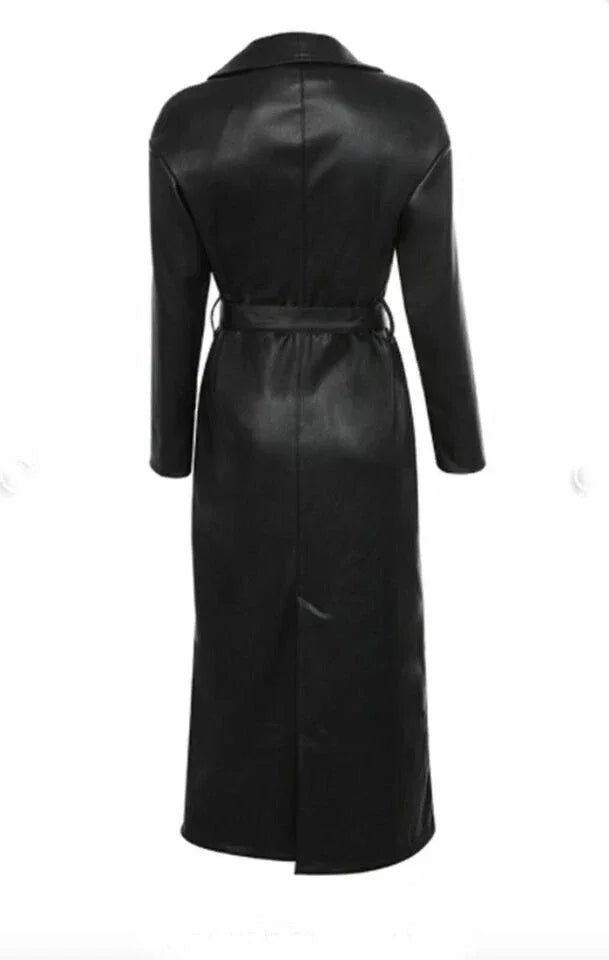 Black Original Leather Robe Coat - Belted Premium Wrap Duster Coat for Women