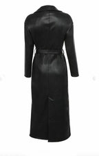Black Original Leather Robe Coat - Belted Premium Wrap Duster Coat for Women