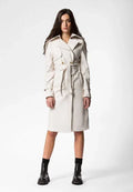 White Original Leather Trench Coat - Belted Double-Breasted Premium Coat for Women