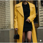 Yellow Original Leather Coat - Long Double-Breasted Statement Coat for Women