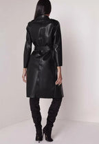 Black Original Leather Wrap Coat - Belted Long Duster Premium Coat for Women