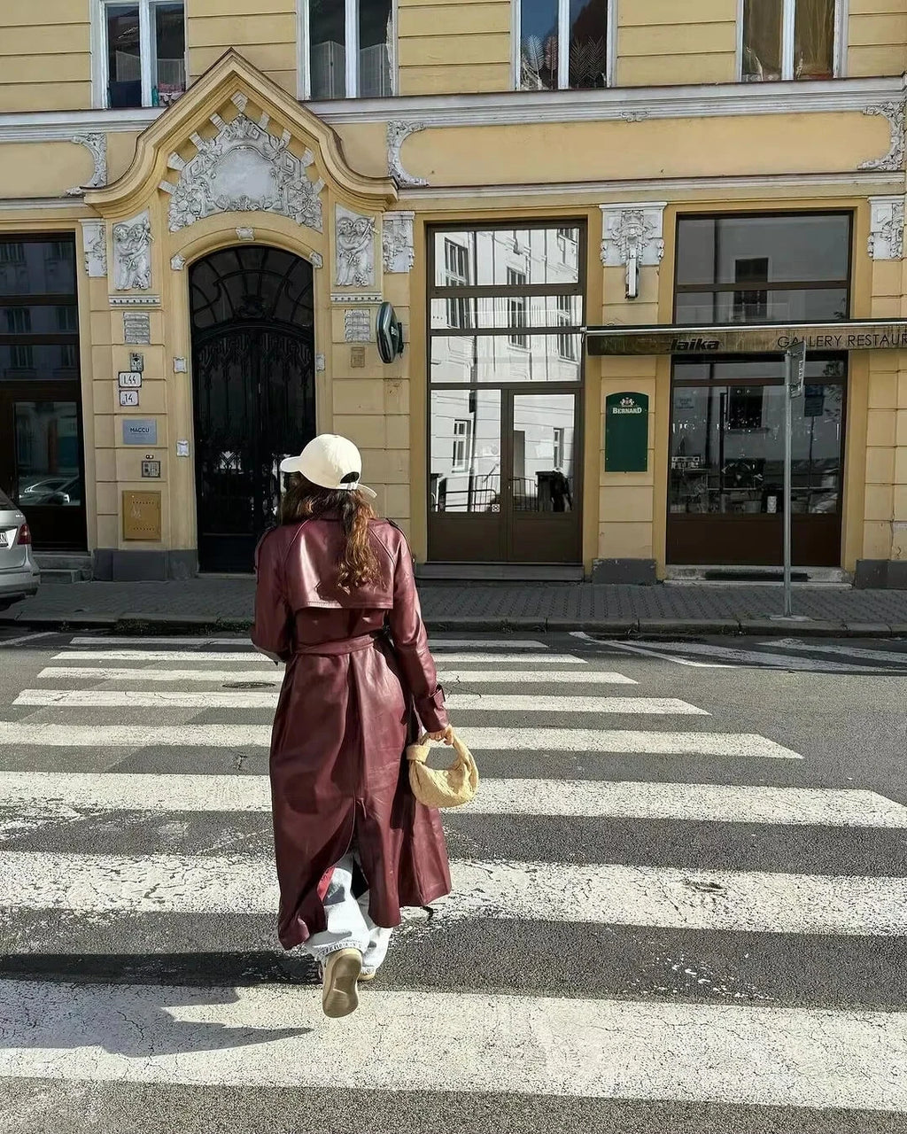Women's Original Burgundy Full-Grain Leather Trench Coat – Handcrafted Double-Breasted Premium Long Coat