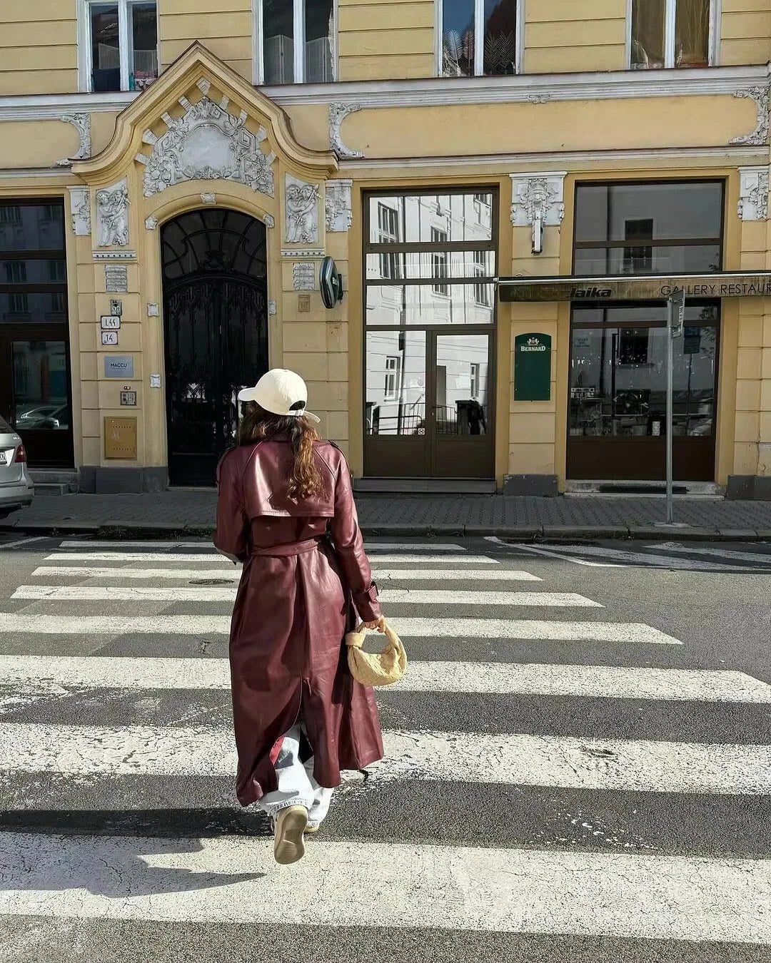 Women's Original Burgundy Full-Grain Leather Trench Coat – Handcrafted Double-Breasted Premium Long Coat