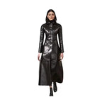 Women's Original Black Full-Grain Leather Coat Dress – Handcrafted Premium Long Button-Front Coat