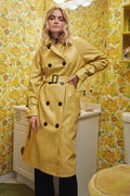 Women's Original Yellow Full-Grain Leather Trench Coat – Handcrafted Double-Breasted Premium Long Coat