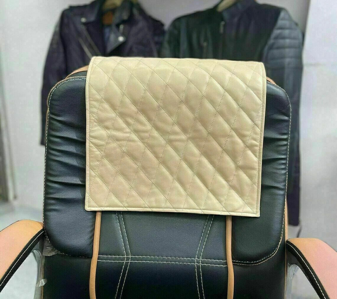 Cream Quilted Original Leather Premium Recliner Cover - Premium Headrest Protector for Chairs & Recliners