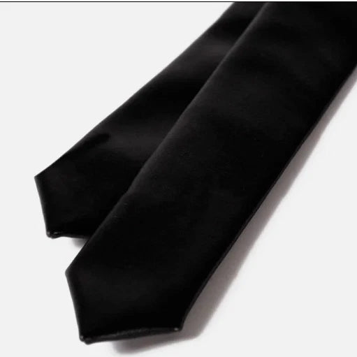 Premium Black Original Leather Skinny Necktie - Full-Grain Leather Modern Accessory