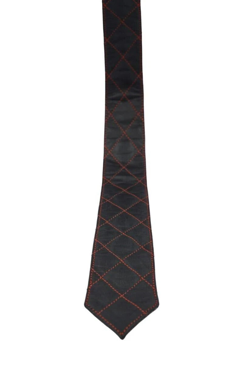 Premium Black Textured Leather Necktie - Full-Grain Original Leather Statement Accessory