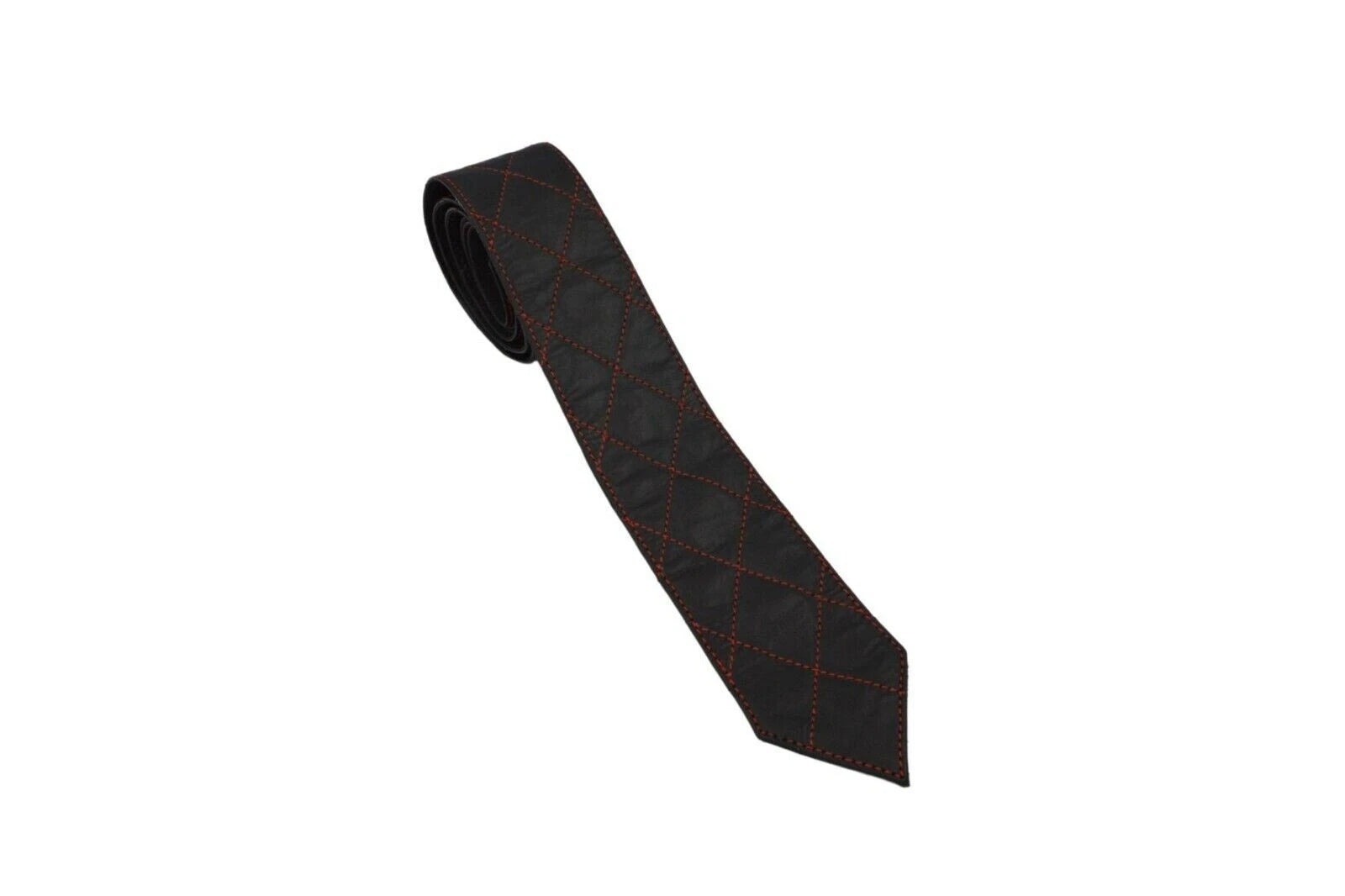 Premium Black Textured Leather Necktie - Full-Grain Original Leather Statement Accessory