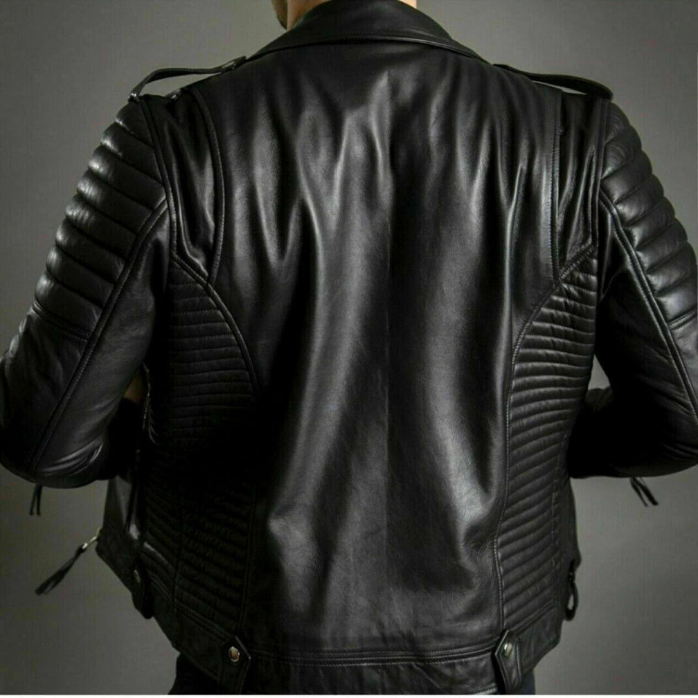 Men's Black Quilted Biker Premium Original Leather Jacket – Full-Grain Leather