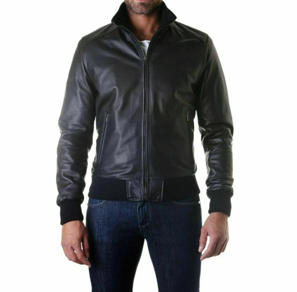 Men's Black Original Premium Leather Bomber Jacket – Handcrafted Full-Grain