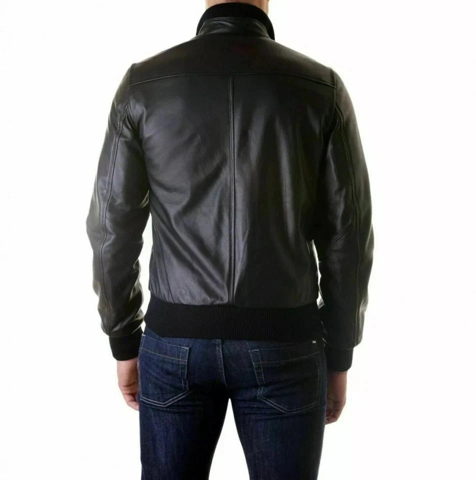 Men's Black Original Premium Leather Bomber Jacket – Handcrafted Full-Grain