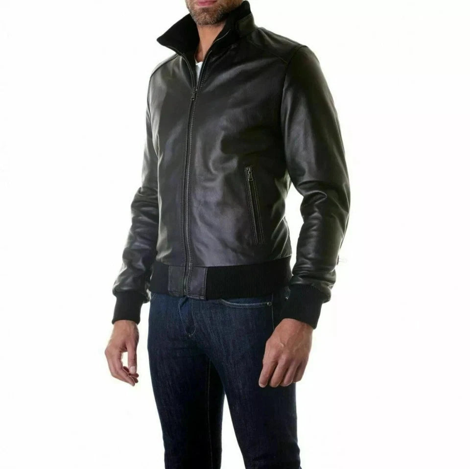 Men's Black Original Premium Leather Bomber Jacket – Handcrafted Full-Grain