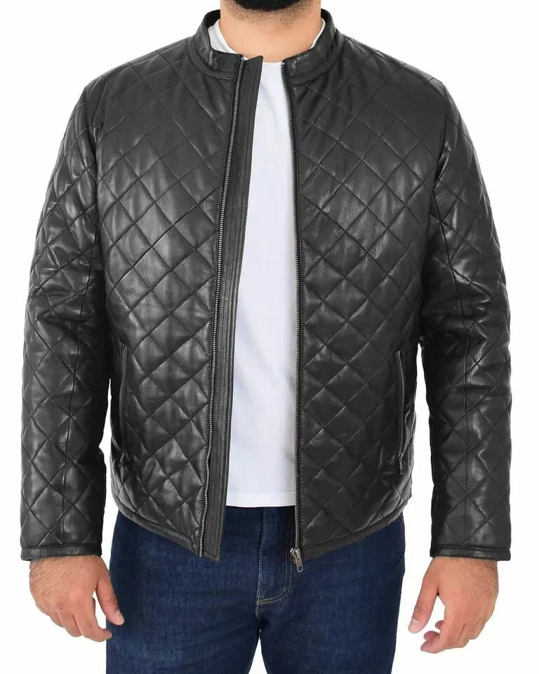 Men's Premium Black Quilted Original Leather Jacket – Handcrafted Full-Grain