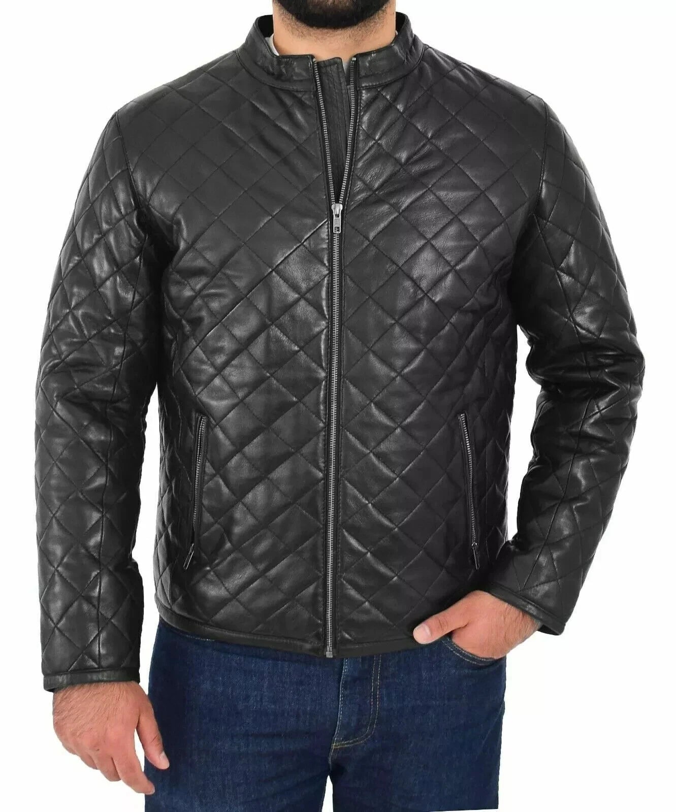Men's Premium Black Quilted Original Leather Jacket – Handcrafted Full-Grain