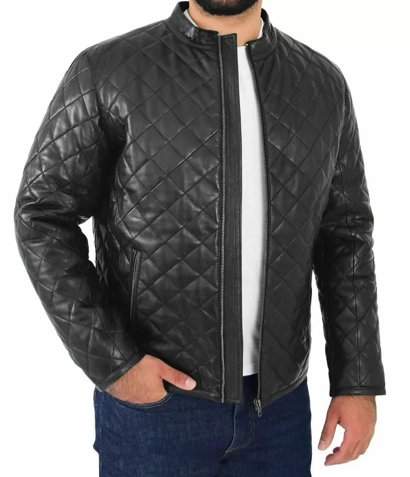Men's Premium Black Quilted Original Leather Jacket – Handcrafted Full-Grain