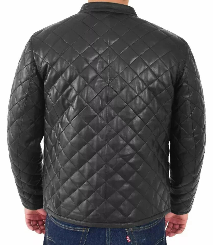 Men's Premium Black Quilted Original Leather Jacket – Handcrafted Full-Grain