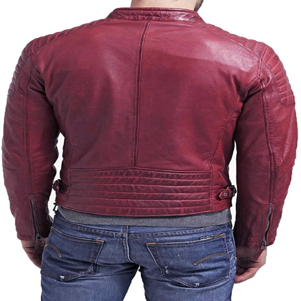 Men's Red Premium Leather Biker Jacket – Handcrafted Full-Grain