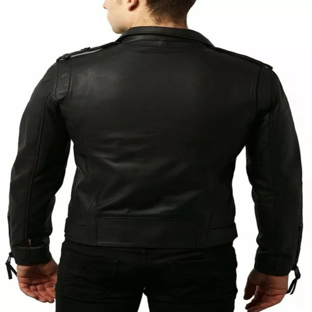 Men's Black Original Premium Leather Moto Jacket – Open Collar Handcrafted Full-Grain