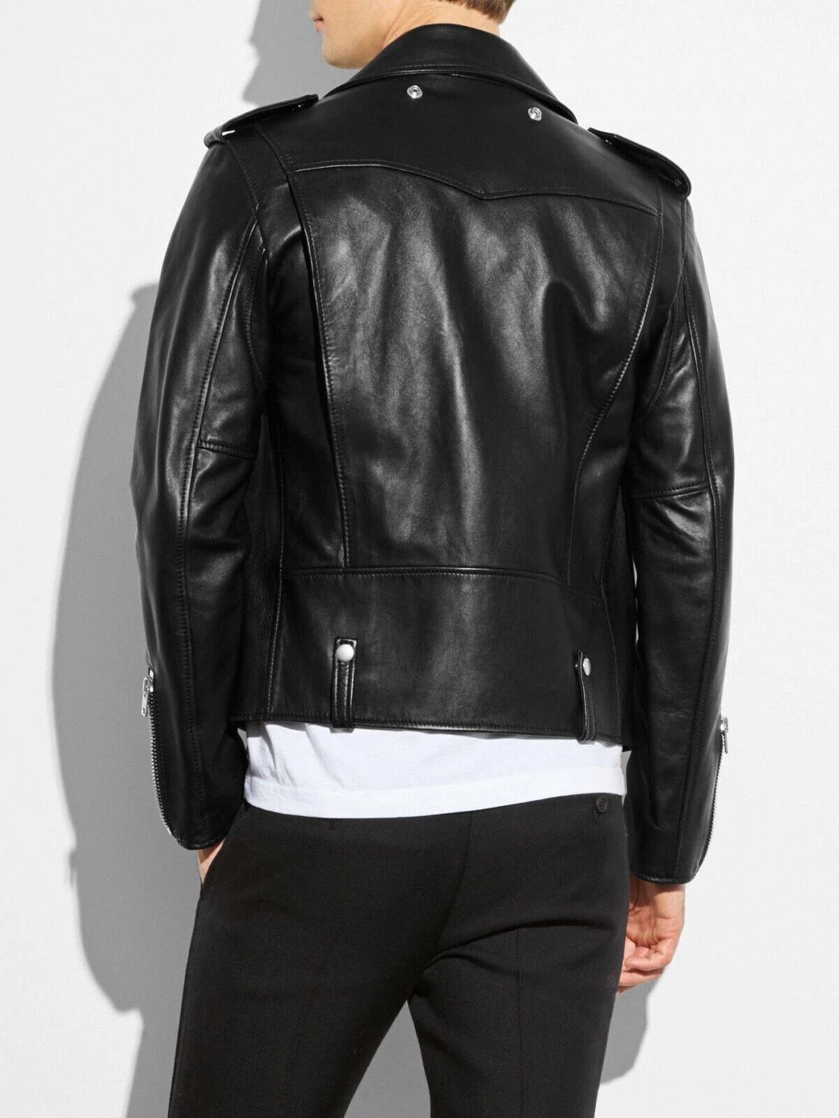 Men's Black Leather Original Biker Jacket – Notch Lapel Handcrafted Full-Grain