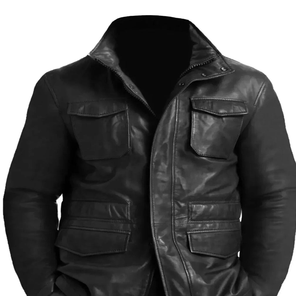 Men's Black Original Leather Premium Field Jacket – Multi-Pocket Handcrafted Full-Grain