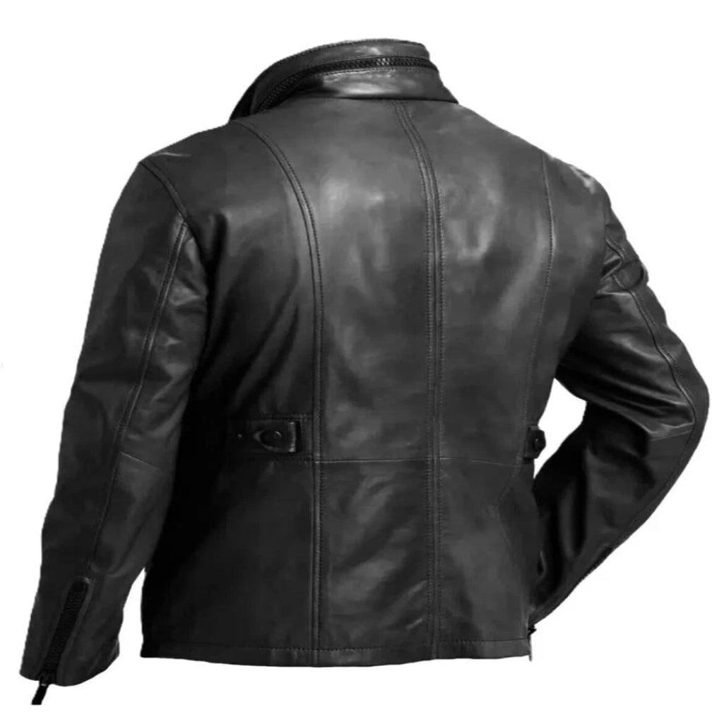 Men's Black Original Leather Belted Biker Jacket – Premium Gold Hardware Handcrafted Full-Grain