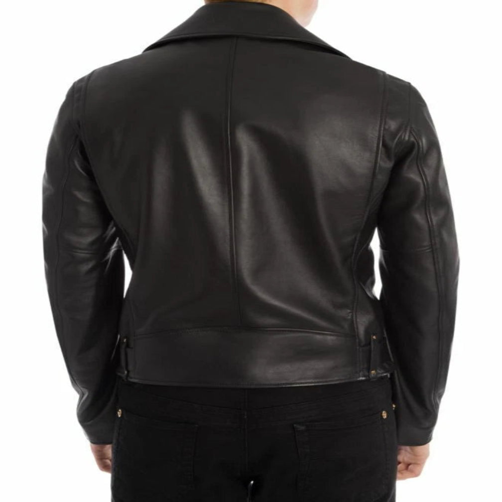 Men's Black Original Leather Belted Biker Jacket – Premium Gold Hardware Handcrafted Full-Grain