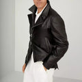 Men's Black Original Leather Oversized Biker Jacket – Wide Lapel Handcrafted Full-Grain