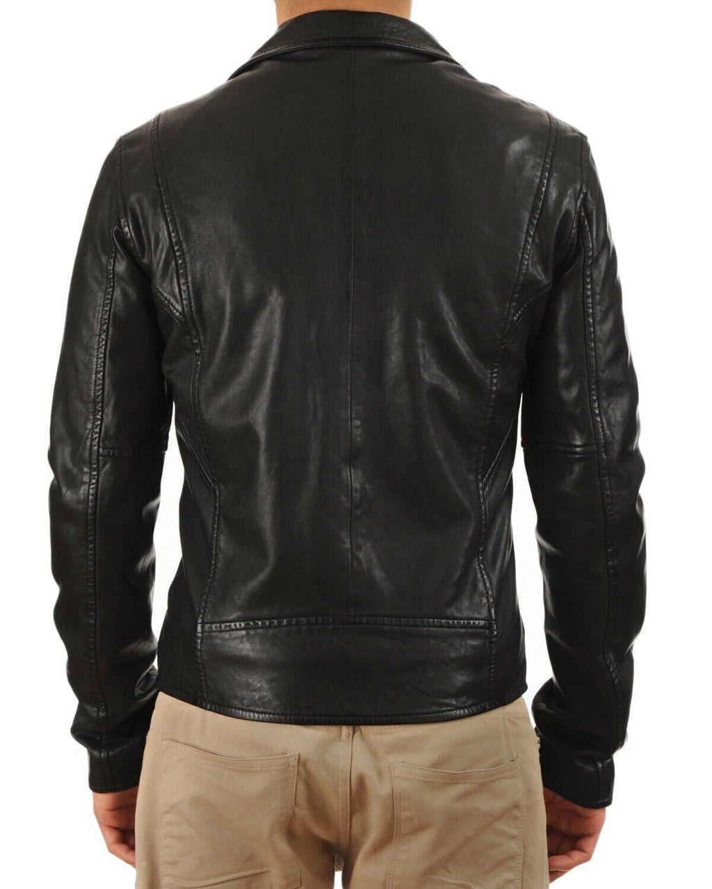 Men's Black Original Leather Slim-Fit Biker Jacket – Double Zip Handcrafted Full-Grain