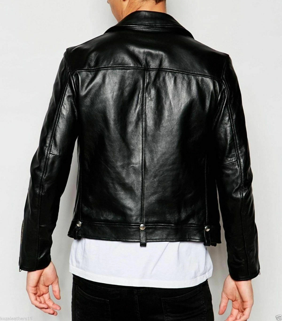 Men's Black Classic Asymmetric Original Leather Premium Biker Jacket with Silver Hardware