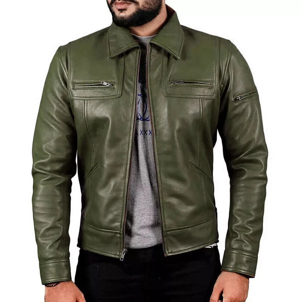 Men's Olive Green Original Premium Leather Jacket – Full-Grain Handcrafted