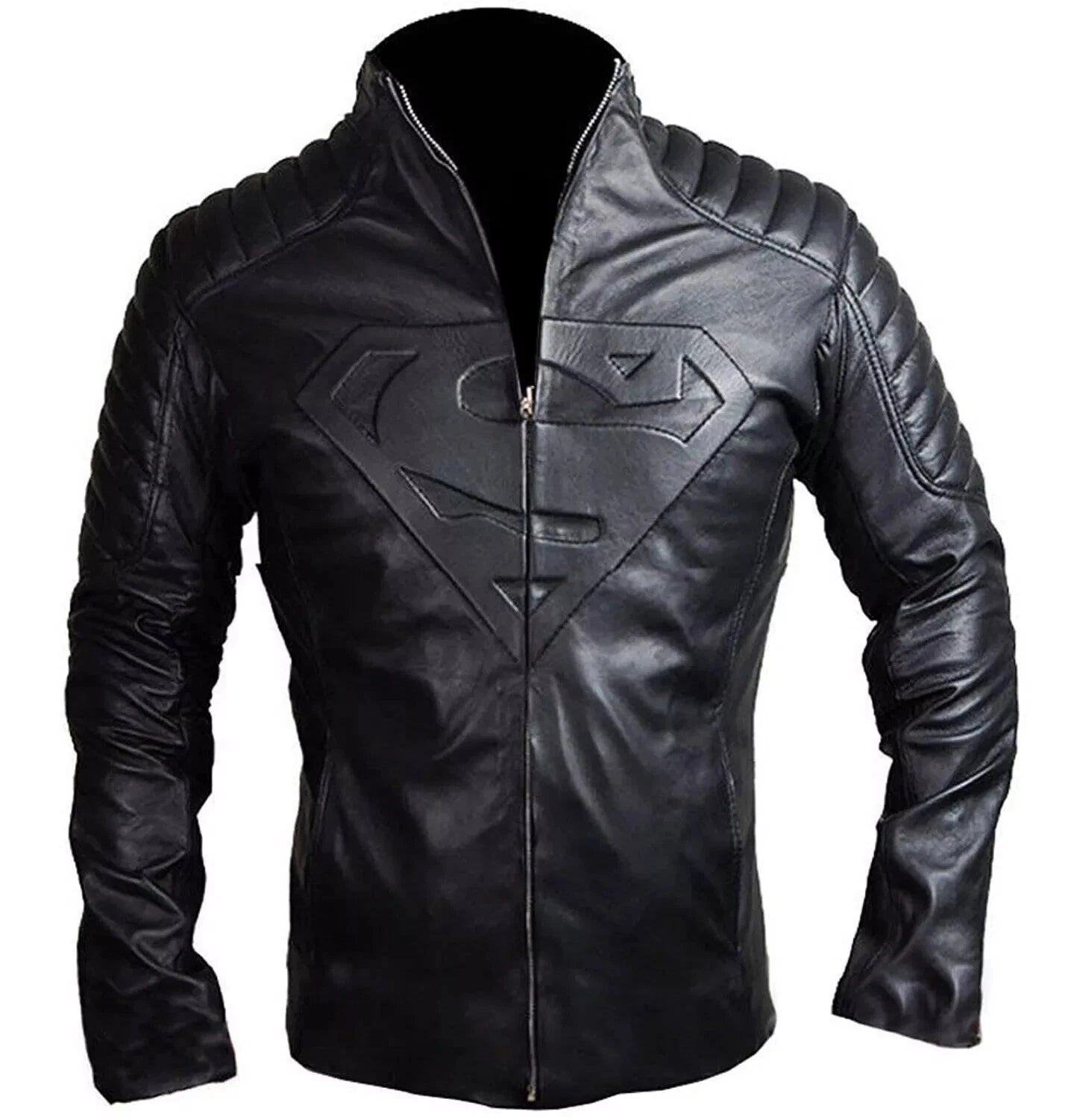 Men's Superman Premium Black Original Leather Jacket – Embossed Logo Handcrafted