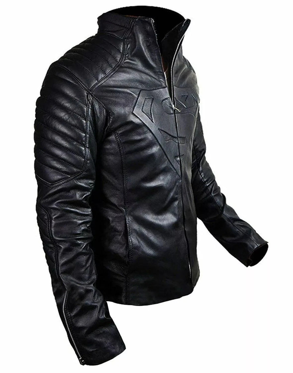 Men's Superman Premium Black Original Leather Jacket – Embossed Logo Handcrafted