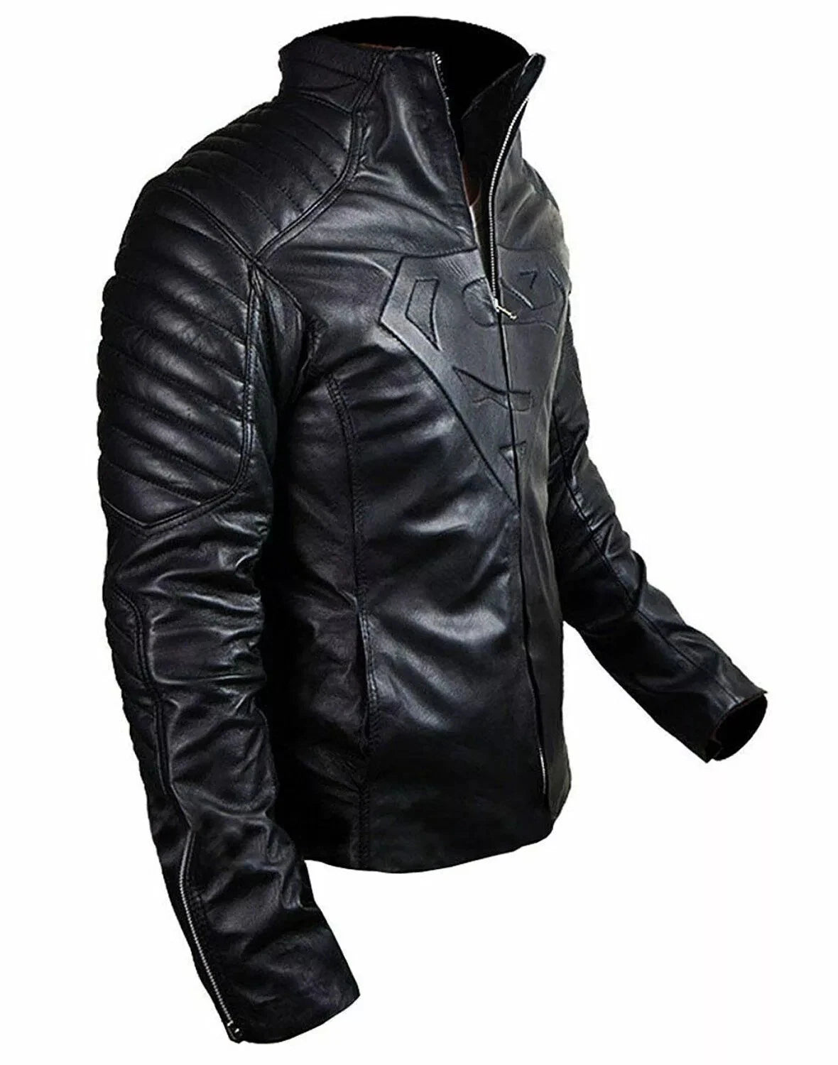 Men's Superman Premium Black Original Leather Jacket – Embossed Logo Handcrafted