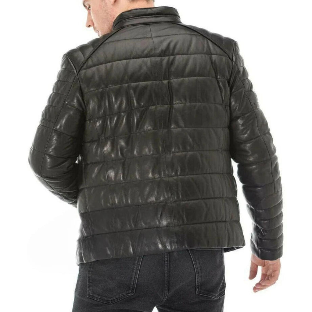 Men's Black Quilted Original Leather Puffer Jacket – Full-Grain Handcrafted