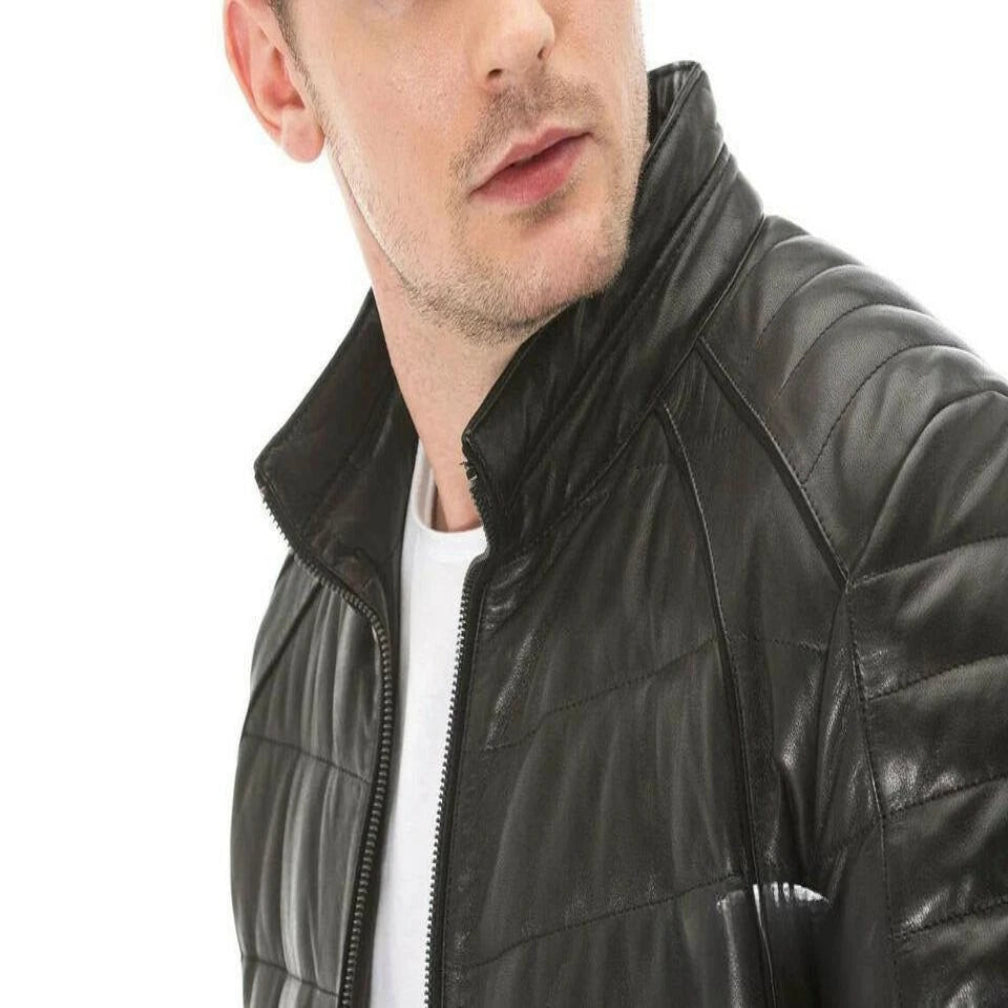Men's Black Quilted Original Leather Puffer Jacket – Full-Grain Handcrafted