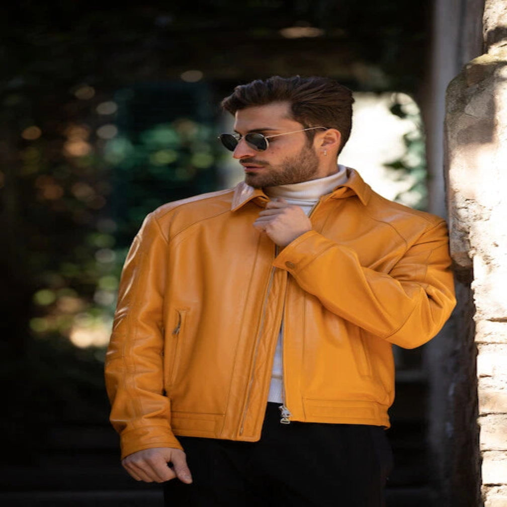 Men's Premium Yellow Original Leather Jacket – Full-Grain Handcrafted