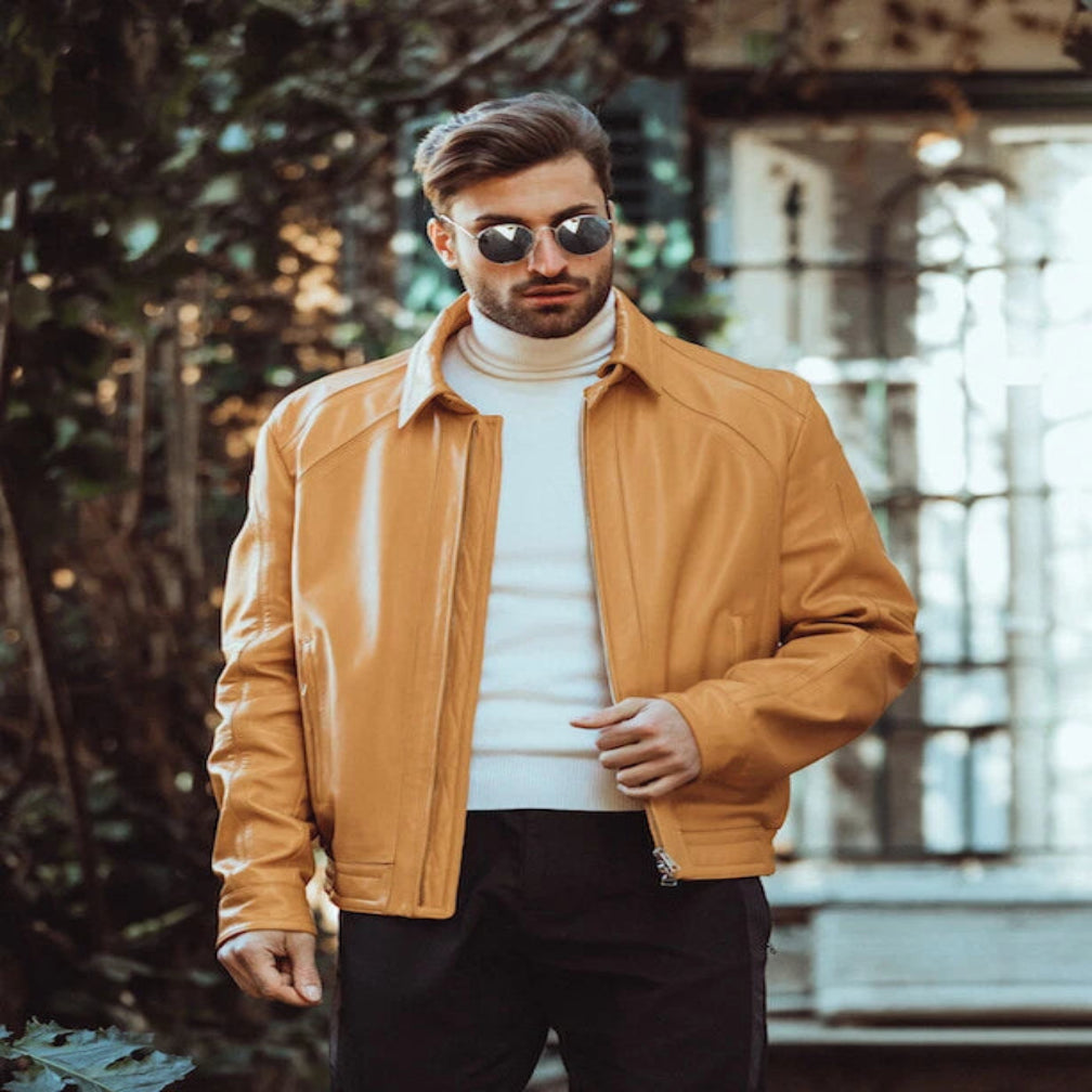 Men's Premium Yellow Original Leather Jacket – Full-Grain Handcrafted