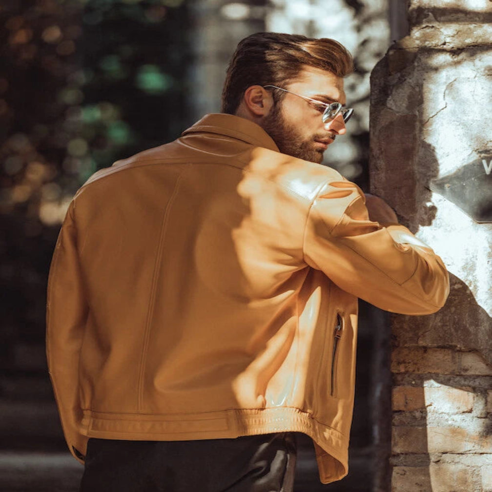 Men's Premium Yellow Original Leather Jacket – Full-Grain Handcrafted