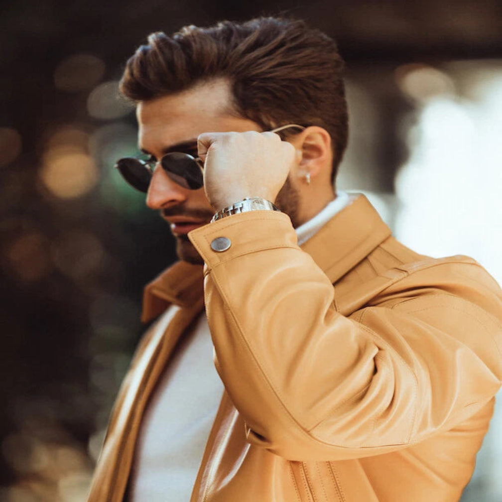 Men's Premium Yellow Original Leather Jacket – Full-Grain Handcrafted