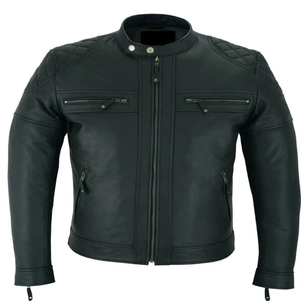 Men's Black Original Racer Leather Jacket – Quilted Shoulder Full-Grain Handcrafted