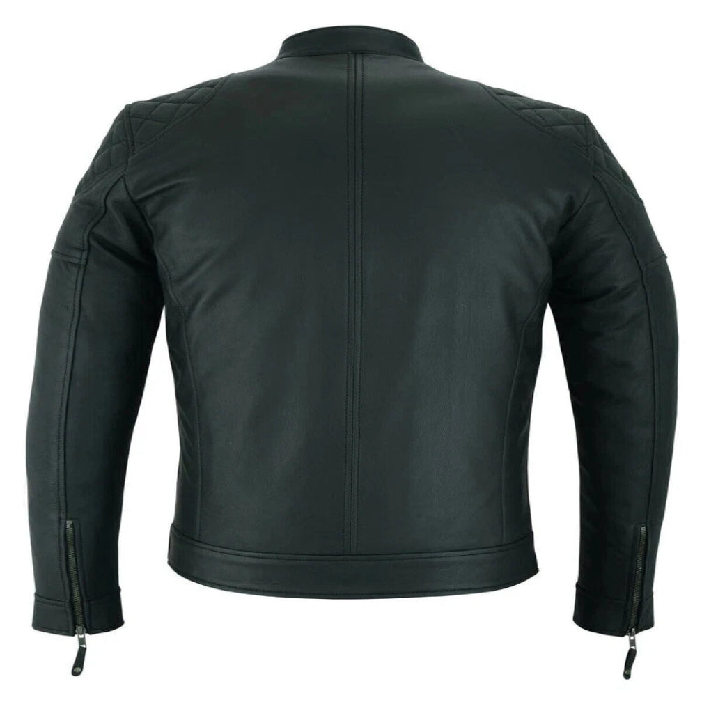 Men's Black Original Racer Leather Jacket – Quilted Shoulder Full-Grain Handcrafted