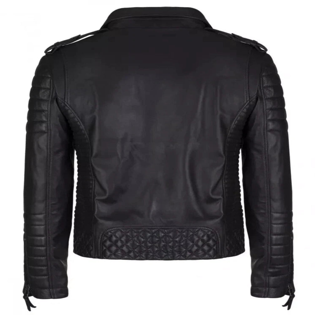 Men's Original Black Quilted Sleeve Premium Biker Leather Jacket – Full-Grain Handcrafted