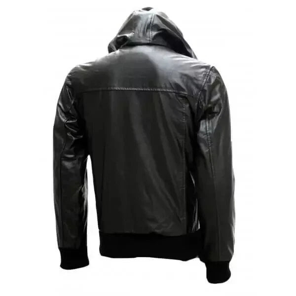 Men's Premium Black Hooded Original Leather Bomber Jacket – Full-Grain Handcrafted