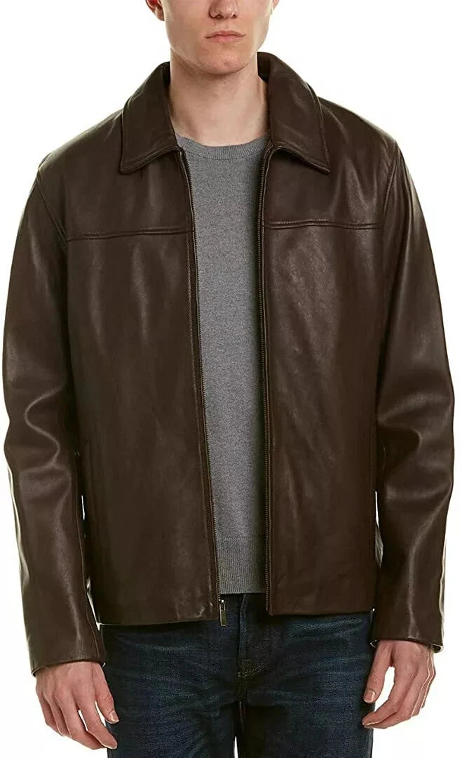 Men's Dark Brown Classic Original Leather Jacket – Full-Grain Zip-Up Handcrafted